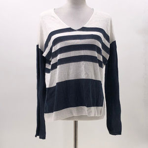 Elliott lauren linen sweater striped vneck sz S